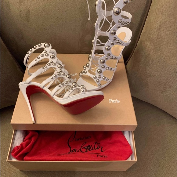 Christian Louboutin, white studded, tie up - Picture 3 of 11